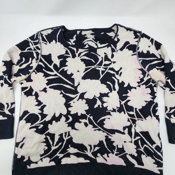 Oscar De La Renta White & Black Floral Silk Blend Beaded Sweater Petite Medium - Picture 11 of 14